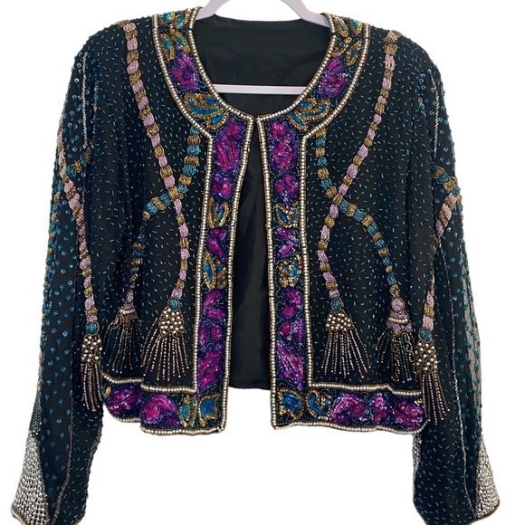 VINTAGE Sweetlo Beaded & Silk Jacket with Tassel Detail